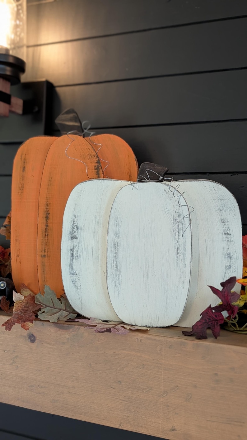 Rustic Wood Pumpkin Set – 2 Colour Options | Distressed Fall Décor With ...