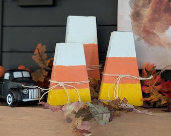 Rustic Wood Candy Corn Blocks - Set of 3