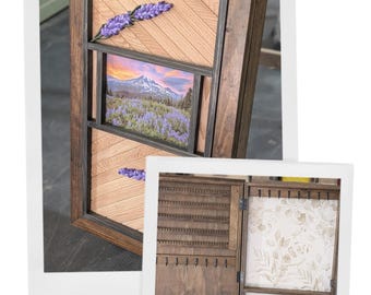 Wood Wall-Mount Jewelry Cabinet | Lavender 3D Art on Oak Chevron Front | Premade