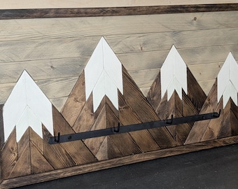 Mountain Coffee Mug Rack – Wood Mosaic Rustic Wall Art