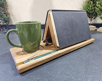 Book Valet – Wooden Stand with Cup holder - Book, tablet and EReader stand