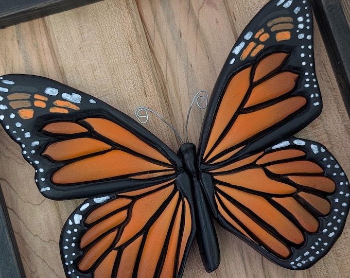 Featured listing image: 3D Monarch Butterfly Wood Wall Art on Maple | Framed & Ready to Hang