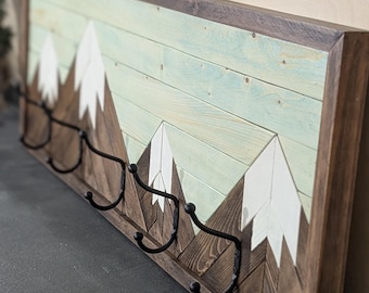 Mountain Mosaic Coat Rack – Wood Rustic Wall Art