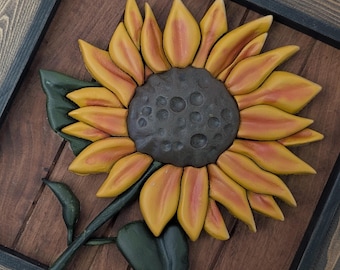 3D Sunflower Wood Wall Art on Walnut Backing