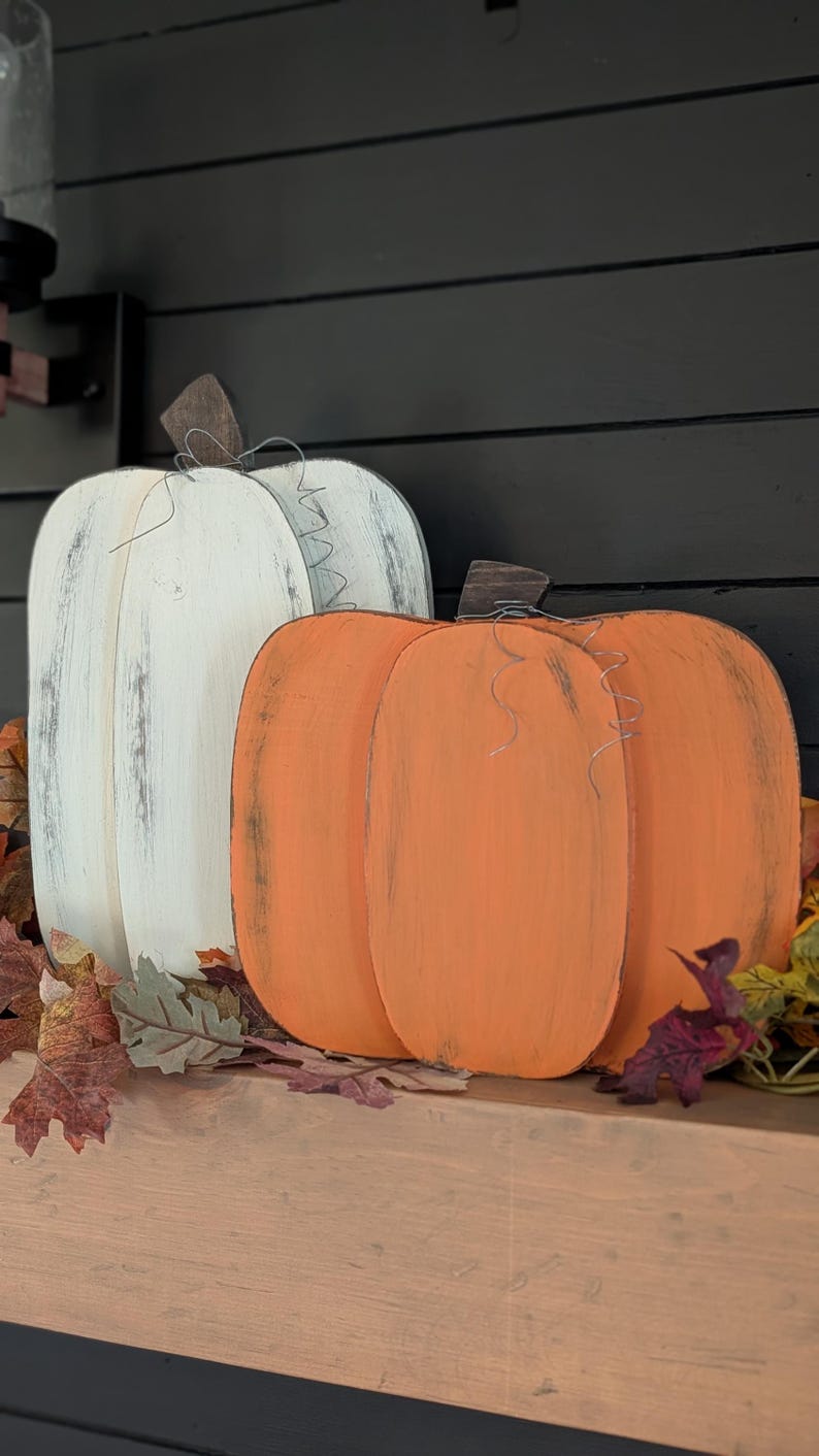 Rustic Wood Pumpkin Set – 2 Colour Options | Distressed Fall Décor With ...