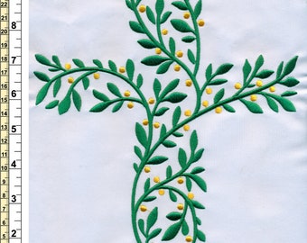 Beautiful Cross with Leaves design Embroidery Design includes 3 sizes. There is 3 inch and 6 inches and 10 inches.