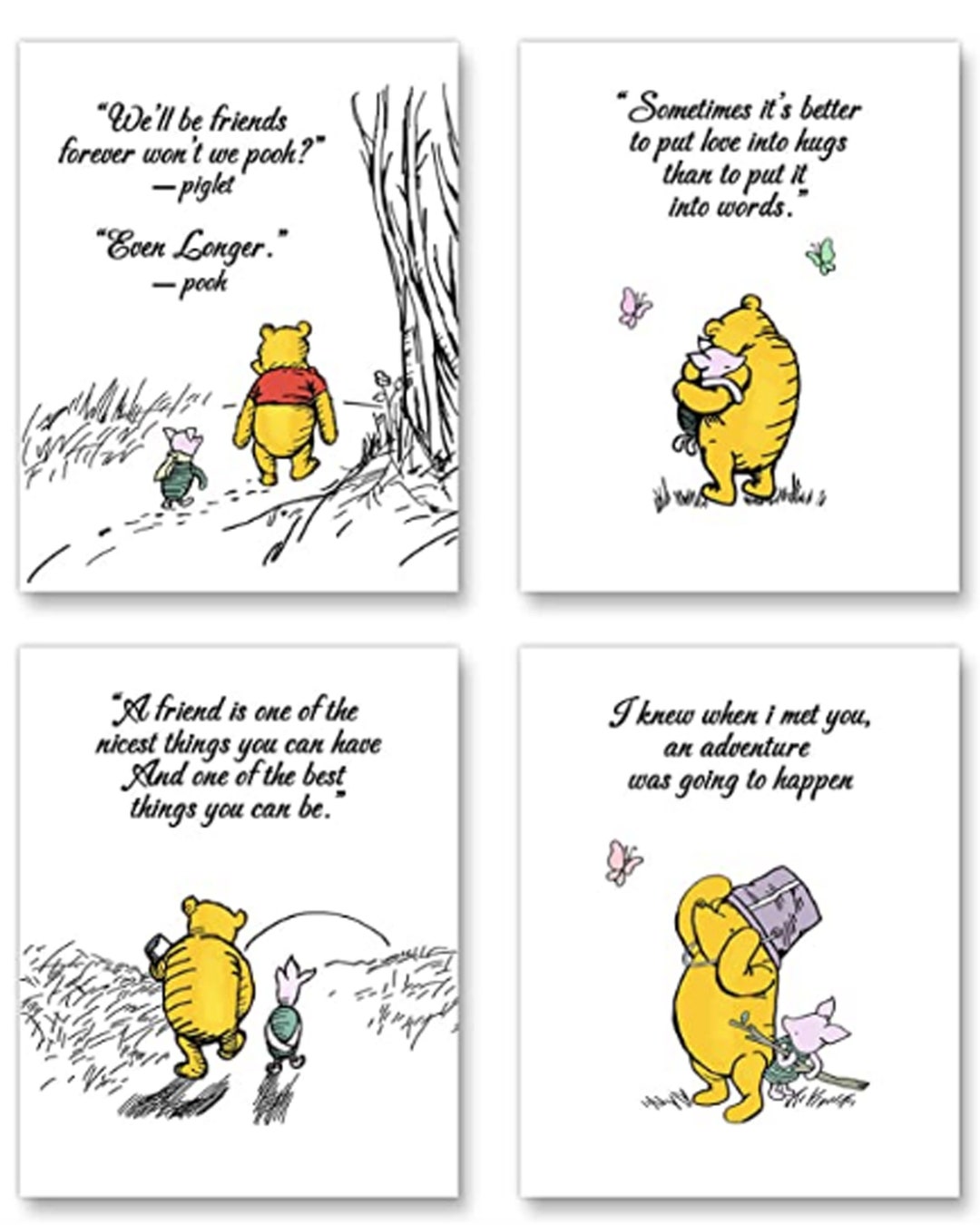 Set of 4 Winnie the Pooh Quote Prints, Birth, Christening, Nursery