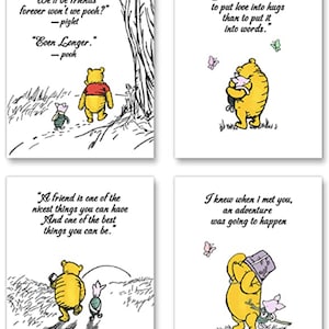 Set of 4 Winnie the Pooh Quote Prints, Birth, Christening, Nursery, Birthday, Wedding, Pooh Bear, *DIGITAL DOWNLOAD*