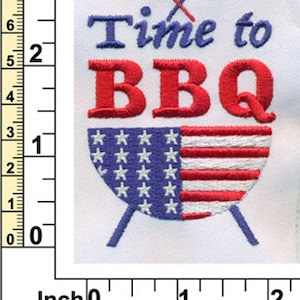 BBQ time Design 3 and 5 inches. Get your aprons embroidered in time for the 4th of July or any holiday.