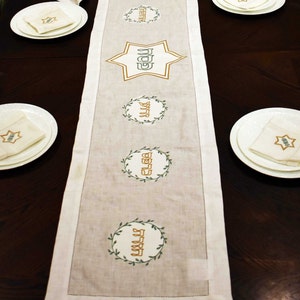 Die schönen Passover Servietten, weißer Tischläufer - 36 x 18 cm, 100% Reinleinen.
