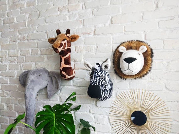 4 Item Elephant Lion Zebra Giraffe Animal Head Decor Faux Etsy
