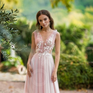 Individual size A-line silhouette Pink Edelweiss wedding dress. Modern style by DevotionDresses image 1