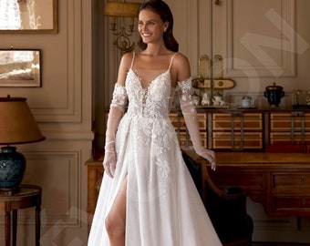 Individual size A-line silhouette Dorinele wedding dress. Two in one style by DevotionDresses