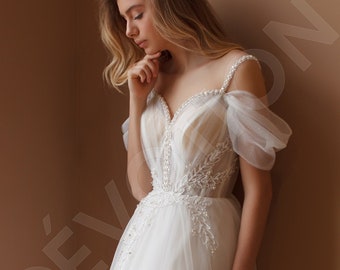 Individual size A-line silhouette Lavanna wedding dress. Modern style by DevotionDresses