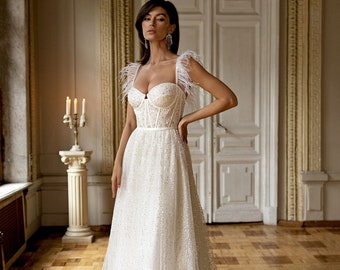 Individual size A-line silhouette Armeriya wedding dress. Modern style by DevotionDresses