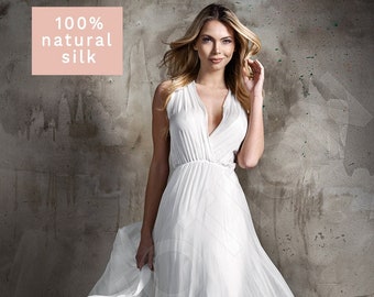 Individual size A-line silhouette Natural Silk Tereza wedding dress. Modern style by DevotionDresses