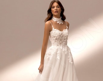 Individual size A-line silhouette Ella wedding dress. Modern style by DevotionDresses