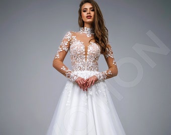 Individual size A-line silhouette Nilda wedding dress. Modern style by DevotionDresses