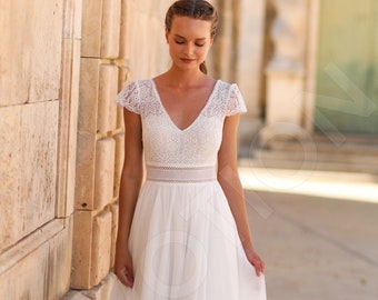 Individual size A-line silhouette Cora wedding dress. Modern style by DevotionDresses