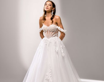 Individual size A-line silhouette Antoinette wedding dress. Classic style by DevotionDresses