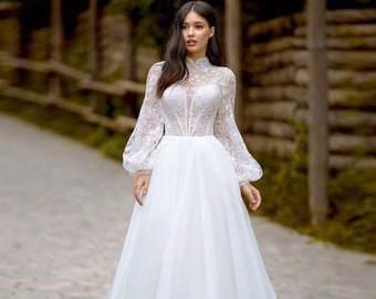 Individual size A-line silhouette Mika wedding dress. Modern style by DevotionDresses