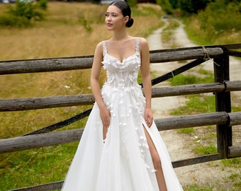 Individual size A-line silhouette Niki wedding dress. Modern style by DevotionDresses