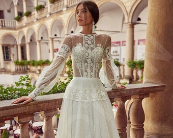 Individual size A-line silhouette Alsena wedding dress. Modern style by DevotionDresses