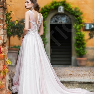 Individual size A-line silhouette Pink Edelweiss wedding dress. Modern style by DevotionDresses image 2