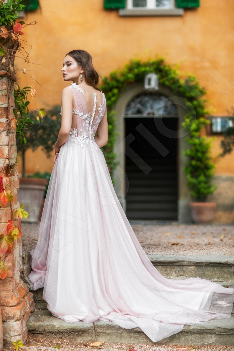 Individual size A-line silhouette Pink Edelweiss wedding dress. Modern style by DevotionDresses image 2