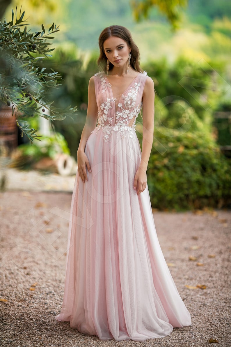 Individual size A-line silhouette Pink Edelweiss wedding dress. Modern style by DevotionDresses image 1