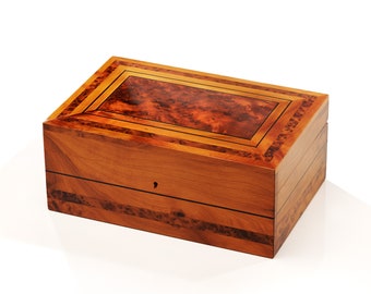 12"x8" Large Thuya Wooden Jewelry Box - Lockable Thuja Keepsake / Wedding Memory Box / Watch Box For Gift - Anniversary & Birthday Gift