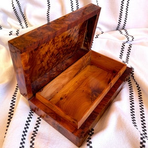 Handcrafted Thuya Burl Wood Box - Unique Natural Wood Grain Patterns and Colors