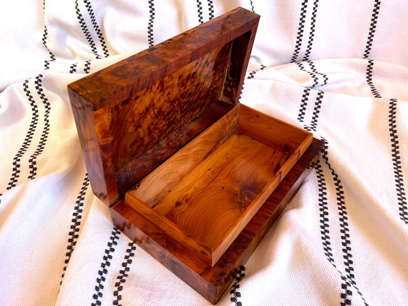 Handcrafted Thuya Burl Wood Box - Unique Natural Wood Grain Patterns and Colors