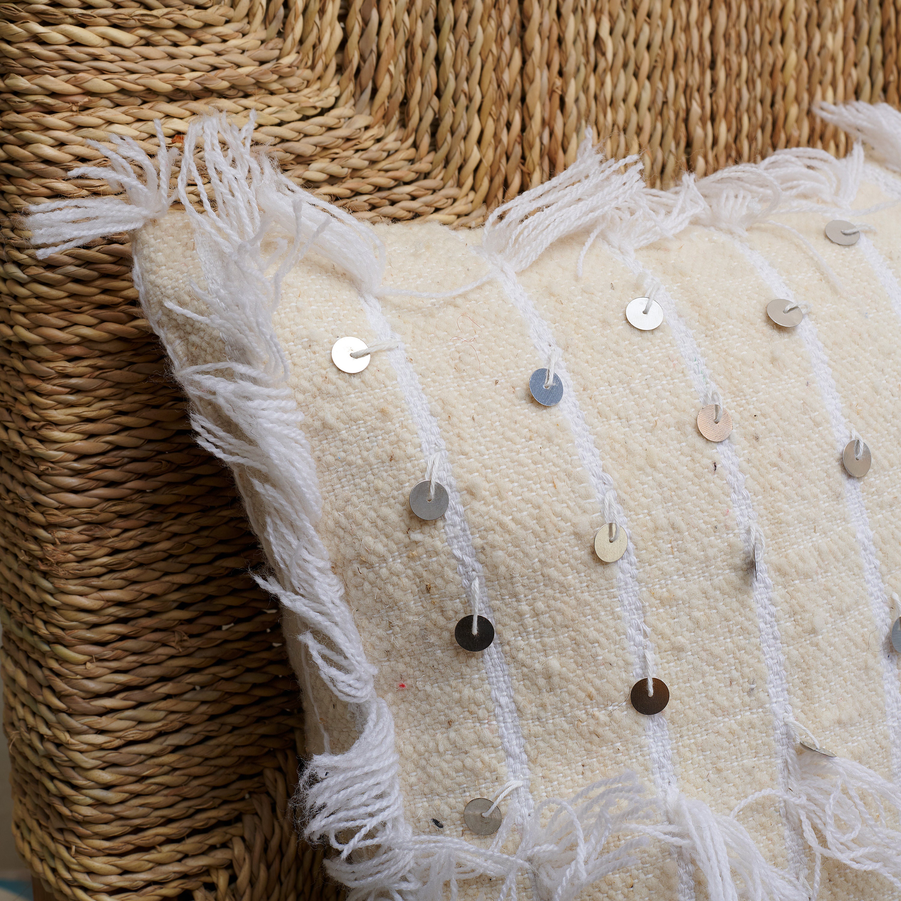 Couverture Et Taies D'oreiller Marocaines – Laine Mérinos Gris/Blanc – 6,5x8,6