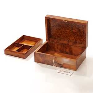 Large Thuya Burl Wooden Jewelry Keepsake Box, Lockable Handmade Luxury Burl Grain Wedding Memory Box, Anniversary Gift , Multiple Sizes image 3