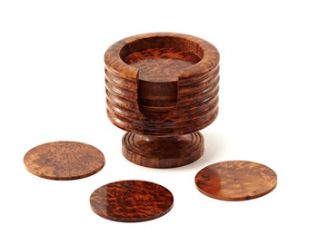 Decorative Thuya Wood Burl Veneer Coasters For Coffee Table and Home Decor - Yemma Goods