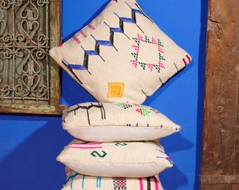 Set of 4 Handmade Beni Ourain Couch Pillows, Abstract Symbols Handmade Wool Cuchions, Moroccan Berber UNSTUFFED Pillows