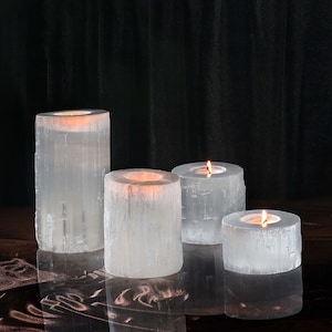 Selenite Crystal Candle Holder Tea Light - Natural Moroccan Selenite - Crystals and Healing Stones - Handmade Decorative Candle Holders