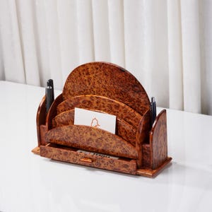 Handcrafted Thuya Burl Wood Desk Organizer - Luxury Letter and Document Holder with Drawer