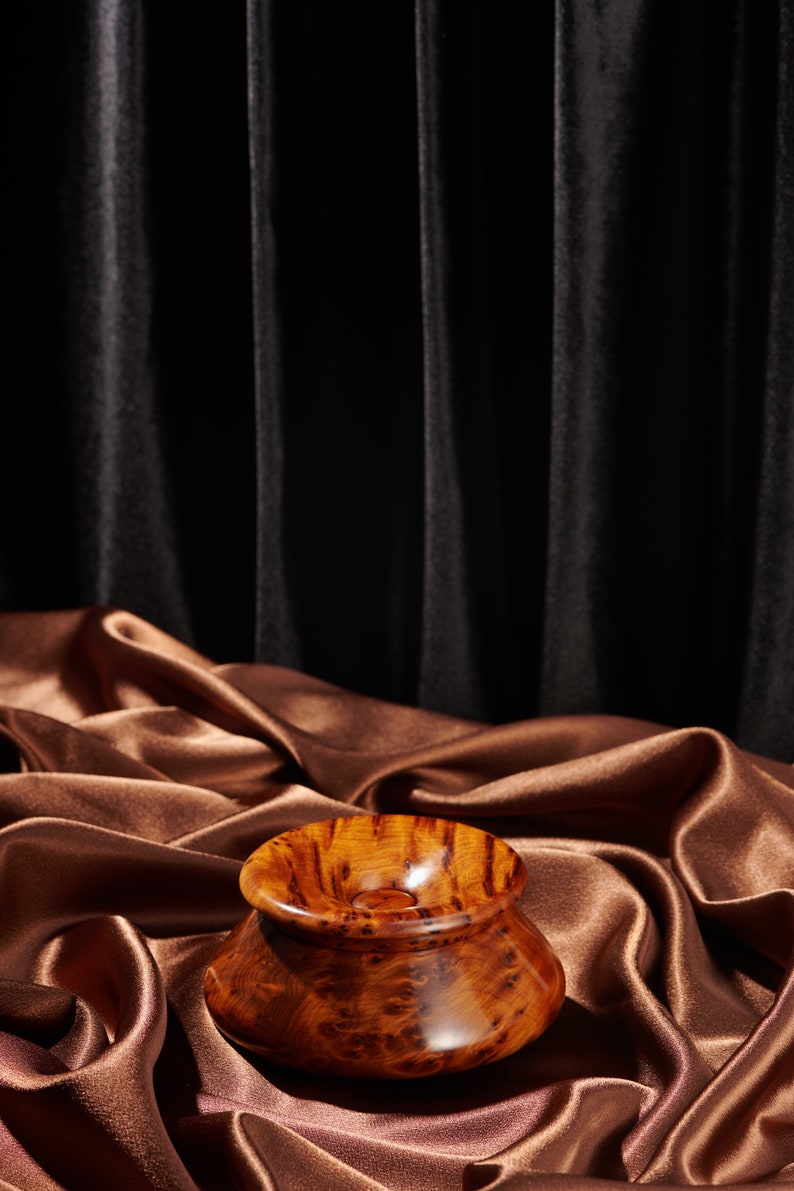 Functional Thuya wood ashtray featuring removable top