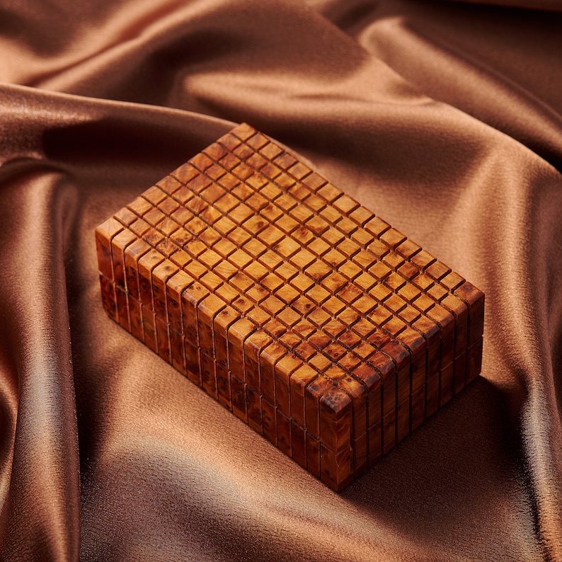 Handmade Moroccan Thuya Wood Puzzle Box with Secret Drawer - Decorative Brain Teaser, Hidden Compartment