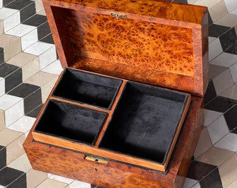 Large Thuya Burl Lined Jewelry Box, 10”x6” Wooden Keepsake Memory Box Lined with Velvet