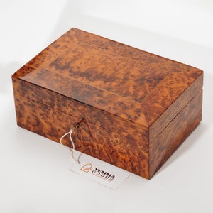 Large Thuya Wood Keepsake Box With Lock, Moroccan Handmade Decorative Memory Box, Wooden Box With Hinge Lid, Couples Wedding Gift Box