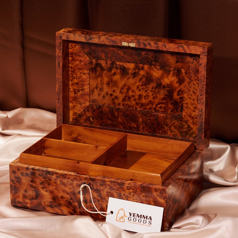 Large Thuya Burl Wooden Jewelry Keepsake Box, Lockable Handmade Luxury Burl Grain Wedding Memory Box, Anniversary Gift , Multiple Sizes image 7