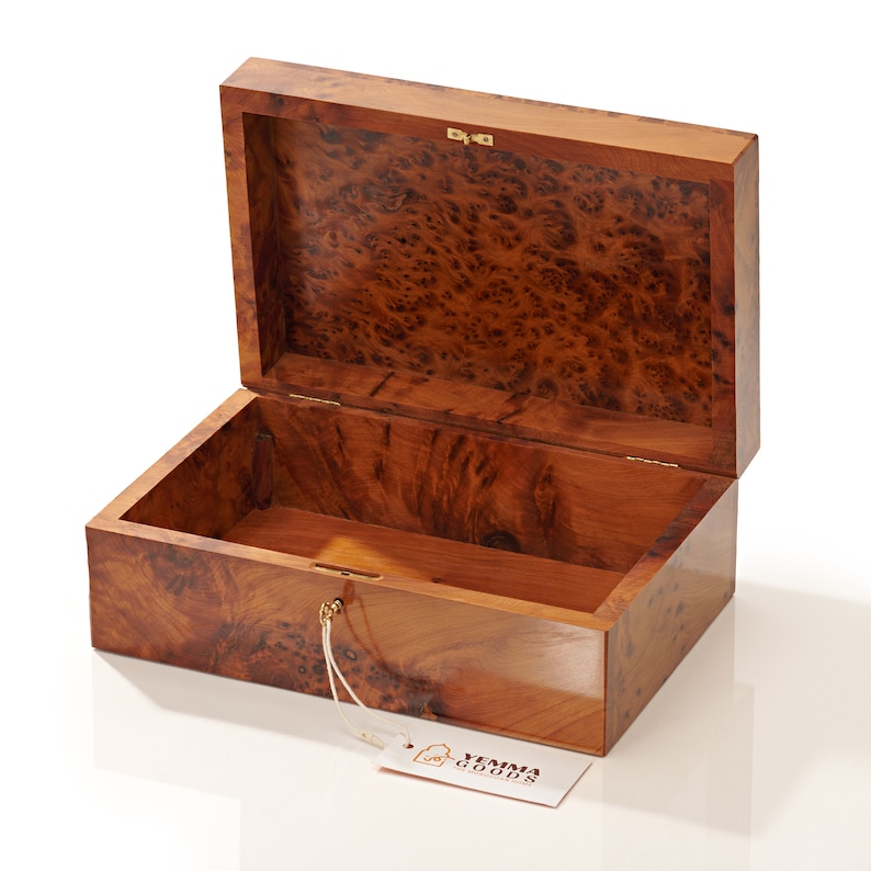 Large Thuya Burl Wooden Jewelry Keepsake Box, Lockable Handmade Luxury Burl Grain Wedding Memory Box, Anniversary Gift , Multiple Sizes image 2