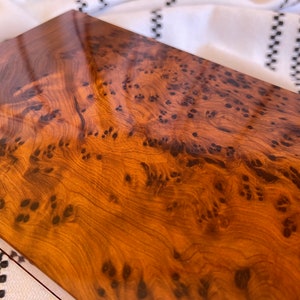 Close Up of Intricate Thuya Burl Wood Grain Patterns on Handcrafted Box