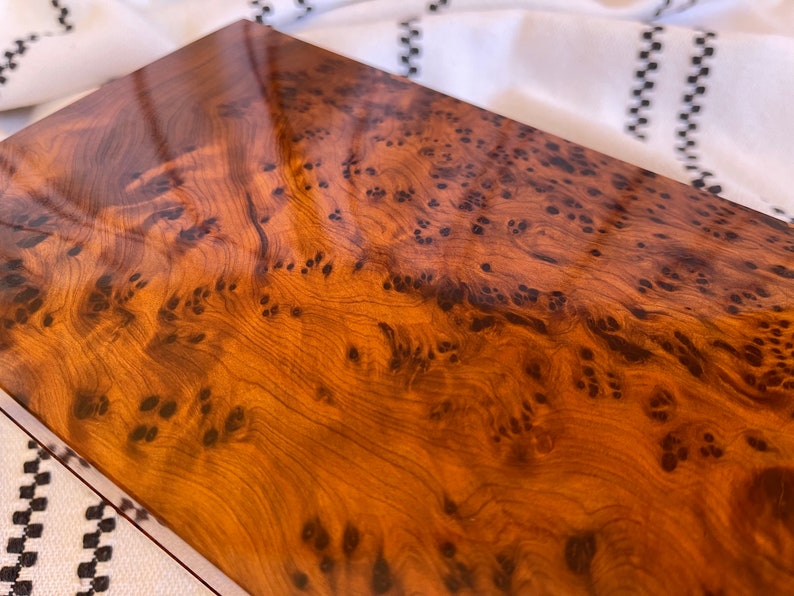 Close Up of Intricate Thuya Burl Wood Grain Patterns on Handcrafted Box