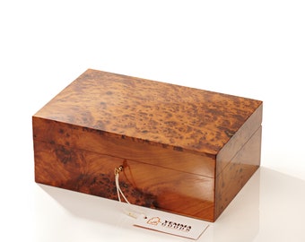 Large Thuya Burl Wooden Jewelry Keepsake Box, Lockable Handmade Luxury Burl Grain Wedding Memory Box, Anniversary Gift , Multiple Sizes