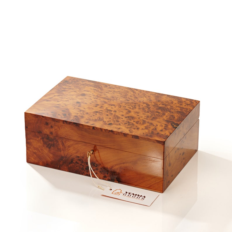 Large Thuya Burl Wooden Jewelry Keepsake Box, Lockable Handmade Luxury Burl Grain Wedding Memory Box, Anniversary Gift , Multiple Sizes image 1