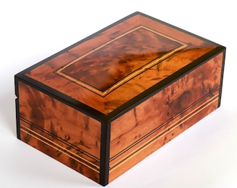 Lockable Thuya Burl Wood Box: Moroccan Jewelry Box with Cedar Accents